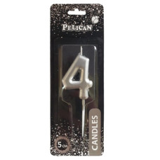 свічка для торту Pelican 5см. срібло цифра "4"  865024  (12)