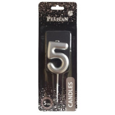 свічка для торту Pelican 5см. срібло цифра "5"  865025  (12)