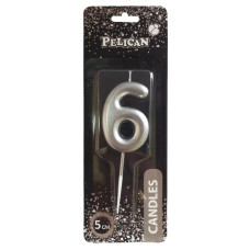 свічка для торту Pelican 5см. срібло цифра "6"  865026  (12)