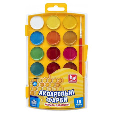 фарби акварельні Школярик медові 18кол.,з пензликом,  пласт. кор., з європідвісом   302023004  (12)