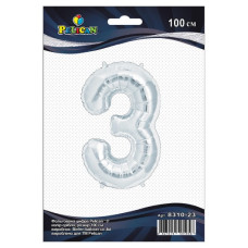 кулька-цифра фольгована Pelican 100см. срібло "3"  831023  (5/50/500)
