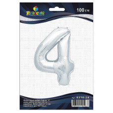 кулька-цифра фольгована Pelican 100см. срібло "4"  831024  (5/50/500)