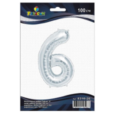 кулька-цифра фольгована Pelican 100см. срібло "6"  831026  (5/50/500)