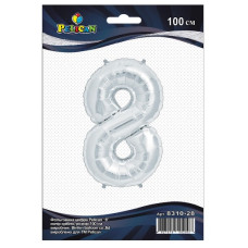 кулька-цифра фольгована Pelican 100см. срібло "8"  831028  (5/50/500)