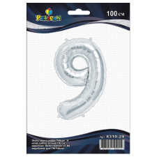 кулька-цифра фольгована Pelican 100см. срібло "9"  831029  (5/50/500)