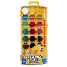 фарби акварельні Школярик медові 24кол.,з пензликом,  пласт. кор., з європідвісом   302023001  (12)