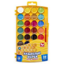 фарби акварельні Школярик медові 32кол., з пензликом, пласт. кор., з європідвісом   302023002  (5)