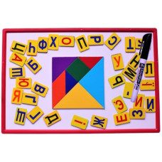 дошка магнітна 20,7х30,8см. з магнітим геом. конструктором Танграм та набором укл. літер  (35)
