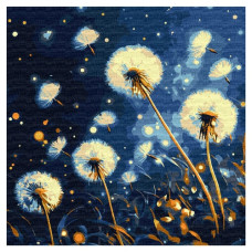 картина за номер. Ідейка 40х40см. "Летючі кульбаби у вечірньому небі" з фарбами металік  КНО3314