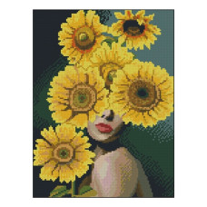 алмазна мозаїка Strateg 30х40см. "Леді із соняшниками"  в тубі, без підрамника  ZAV3040-39