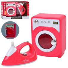 набір пральна машинка 18см. + праска 18см., звук, світло, на бат. в кор. 33х21х10см.  6867А  (24)