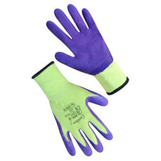 рукавиці Seven синтетичні жіночі салатові з фіол. спіненим неповним латексним покриттям  69619