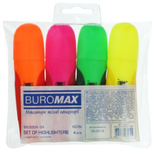 набір текст-маркерів Buromax 4кол. Neon з гумовими вставками  ВМ.8904-84  (12/144)