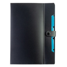 тека Optima O35538 на 6 відділень, на кнопці, з розширенням пласт. А4 чорна з блакитним  (30)