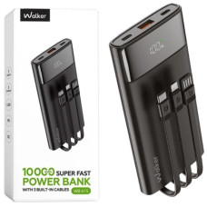 павербанк Walker 10000mAh, LCD-дисплей + кабелі microUSB/Type-c/Lightning  WB-615