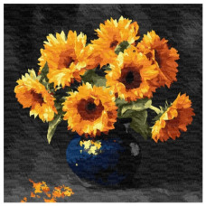 картина за номер. Ідейка 40х40см. "Соняшник в темряві"  КНО3330