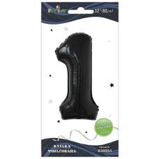 кулька-цифра фольгована Pelican  80см. чорна "1"  830951  (5/50)