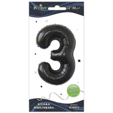 кулька-цифра фольгована Pelican  80см. чорна "3"  830953  (5/50)