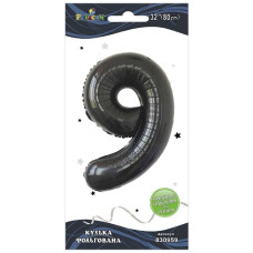 кулька-цифра фольгована Pelican  80см. чорна "9"  830959  (5/50)