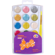 фарби акварельні Гамма (НВ) "Rudix" 18кол. (12+3 перл.+3 флуор.) пласт.кор. з пензликом  811811 (12)