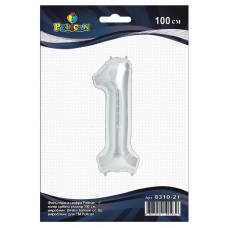 кулька-цифра фольгована Pelican 100см. срібло "1"  831021  (5/50/500)