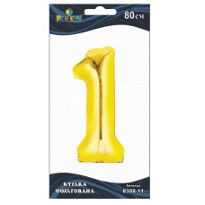 кулька-цифра фольгована Pelican  80см. золото "1"  830811  (10)