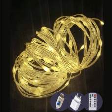 електрогірлянда роса-люкс 100 LED, 10м., USB, пульт ДК, теплий 07білий колір  1900-03