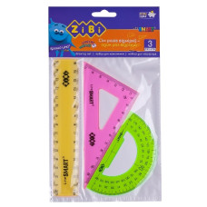 набір вимір. прил. Zibi (лін. 15см. + косинець + тр-р) неонов. прозор.  ZB.5686  (24/288)