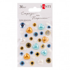 стрази Santi самоклеючі "Heart mix" блакитні/жовті 36шт./бліст.  742998