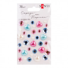 стрази Santi самоклеючі "Heart mix" блакитні/рожеві 36шт./бліст.  742999