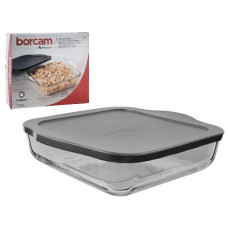 форма для запікання Borcam скляна 25,6х22см., h-6см., v-1,95л. з сірою кришкою  59034g  (6)