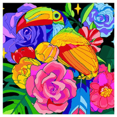 картина за номер. Strateg 40х40см. "Тукан і квіткове багатство"  AV4040-69