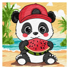 картина за номер. Ідейка 25х25см. дитяча "Літо. Панда з кавуном"  КНО1251