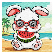 картина за номер. Ідейка 25х25см. дитяча "Літо. Зайчик з кавуном"  КНО1257