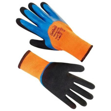 рукавиці Seven синтетичні помаранчеві з подвійним латексним синьо-чорним покриттям  69863