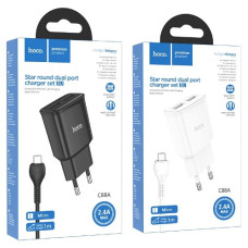 зарядний пристрій Hoco Star round на 2 USB + шнур micro  C88A