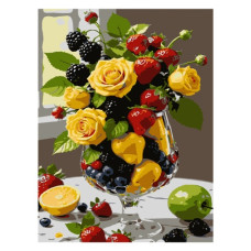 картина за номер. Strateg 30х40см. "Фрукти і квіти"  SS-1274
