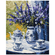 картина за номер. Ідейка 40х50см. "Чаювання з лавандою"  КНО3272