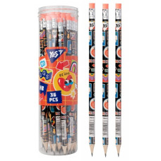 олівець чорнографітний YES Sticky Mood трикутний з гумкою в пл. тубі  280631  (36/540/2160)