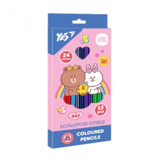 олівці кольор. YES 12шт./24кол. двосторонні Line Friends карт. уп. заточ.  290713  (12/240)