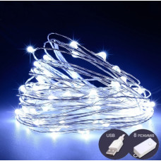 електрогірлянда роса 100 LED, 10м., USB, білий колір  1901-03