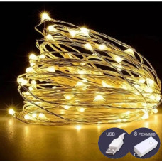 електрогірлянда роса 100 LED, 10м., USB, теплий білий колір  1901-07