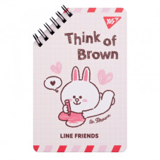 блокнот YES 95х145мм. 60арк."Line Friends Think of Brown", подвійна спіраль, лінія  151755  (30/60)