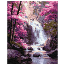 картина за номер. Ідейка 40х50см. "Водоспад у рожевому лісі"  КНО6452