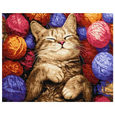 картина за номер. Ідейка 40х50см. "Кіт у клубочках"  КНО6710