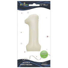 кулька-цифра фольгована Pelican  80см. молочна "1"  830901  (5/20)