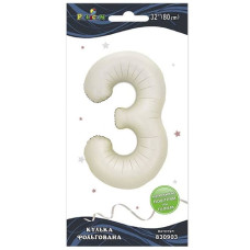 кулька-цифра фольгована Pelican  80см. молочна "3"  830903  (5/20)