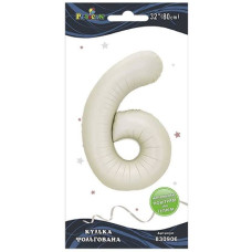кулька-цифра фольгована Pelican  80см. молочна "6"  830906  (5/20)