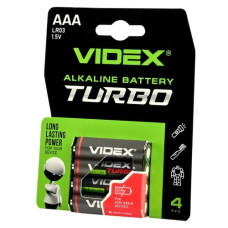батарейка Videx Turbo Alkaline LR 03  1x4 бліст.  (4/40/720)