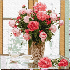 картина за номер. Ідейка 50х50см. "Улюблені рожеві півонії"  КНО3201